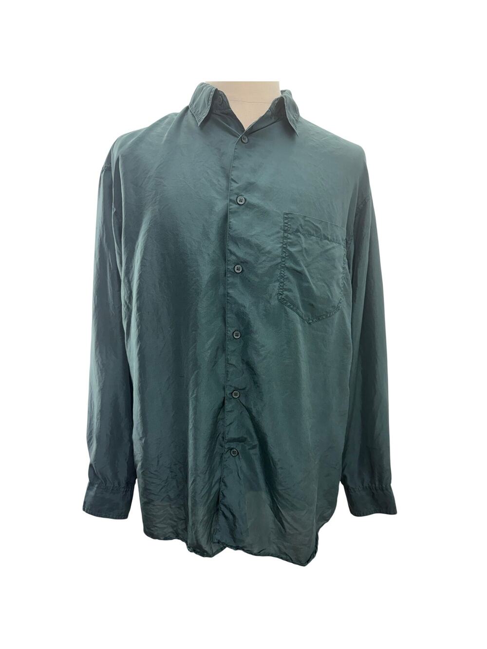 Vintage 90s Stefano Man Silk Shirt Green Button Front Men's Large